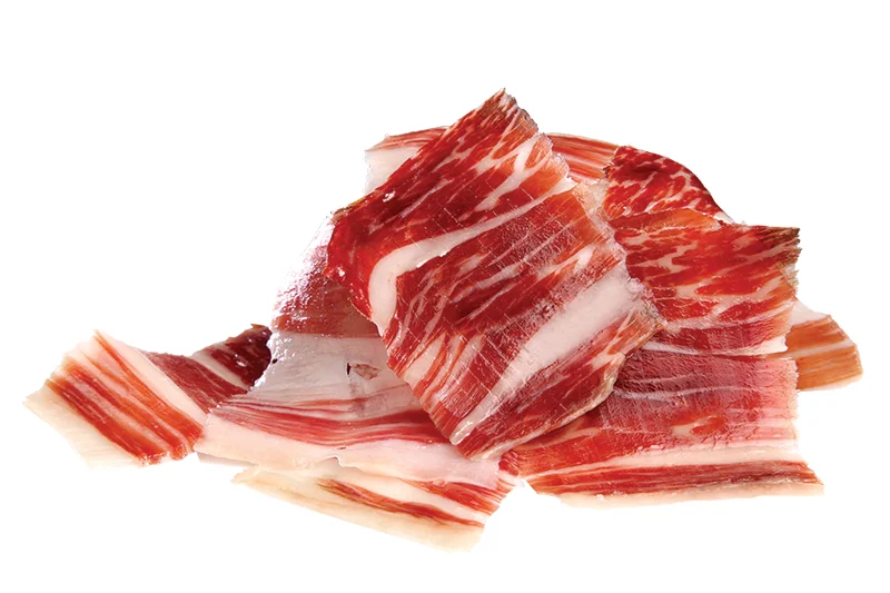 Tranches de jambon ibérique coupées finement